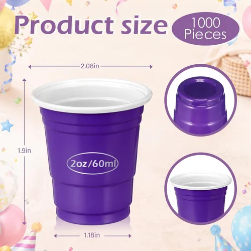 Vista 2 de Eaasty Paquete de 1000 vasos de chupito de plástico de 2 onzas/2.0 fl oz, desechables, a granel, surtido de vasos de fiesta para niños, cumpleaños