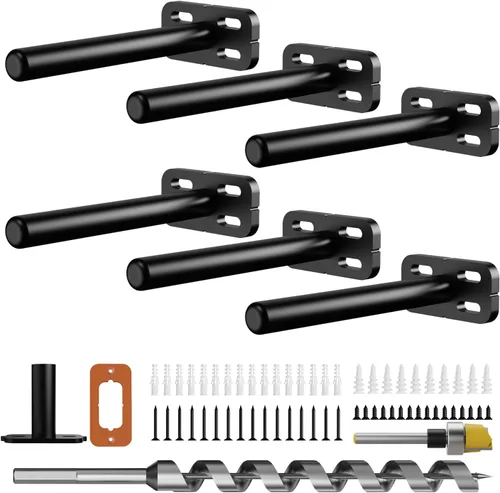 Vista 16 de 4 piezas de soportes de estante de pared resistentes para estantes flotantes ocultos, soportes de estante negros decorativos para estantes flotantes