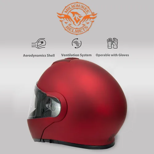 Vista 6 de Milwaukee Helmets MPH9827DOT Cypher - Casco modular de motocicleta avanzado rojo plano con visera abatible, pequeño