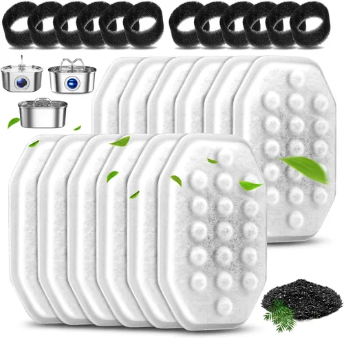 Vista 9 de Paquete de 8 filtros de fuente de agua para gatos con 8 esponjas de prefiltro para fuente de agua de 3.2L/108 onzas, repuesto de filtro de fuente