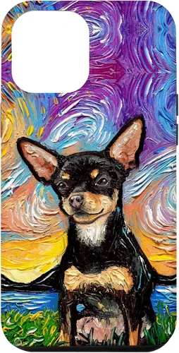Vista 26 de Negro y bronceado liso Chihuahua Starry Night Dog ilustraciones caso para iPhone 17
