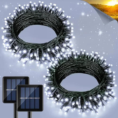 Vista 12 de 2 Pack de luces solares de Navidad para exteriores, tira de luces solares de 80 pies con 240 LED para exteriores, impermeables, 8 modos de luz
