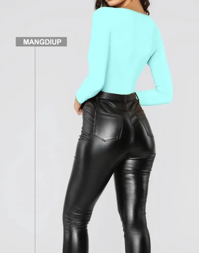 Vista 50 de MANGDIUP Body esencial para mujer, cuello redondo, manga larga, ajustado, elástico, de algodón y elastano