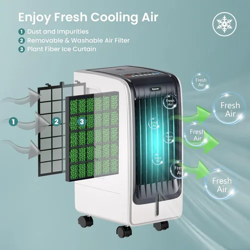 Vista 6 de COSTWAY Enfriador de aire evaporativo portátil para habitación, enfriador de aire portátil 3 en 1 con control remoto, temporizador de 8 horas, 2