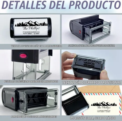 Vista 3 de Sello de dirección personalizado, autoentintado, base transparente, almohadilla de tinta recargable, disponible para boda, negocios, dirección