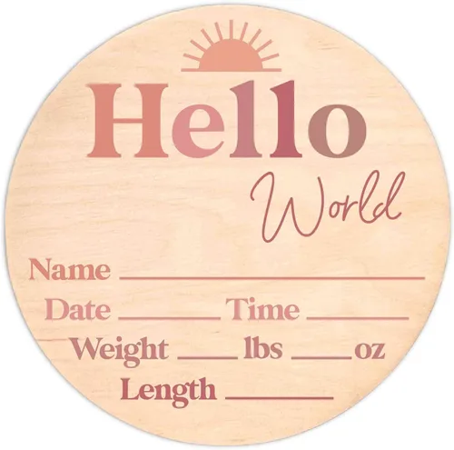 Vista 9 de Letrero de recién nacido "Hello World" - Placa de anuncio de nacimiento con nombre de bebé para hospital - Accesorio para fotos - Decoración