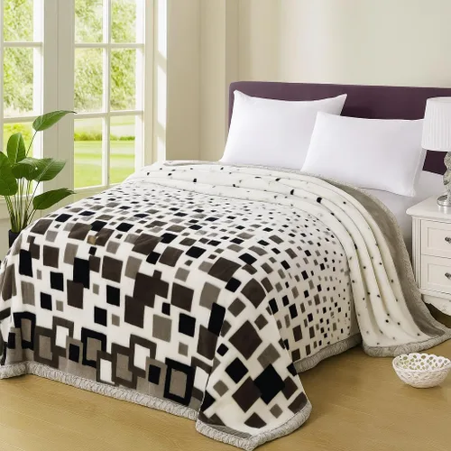 Vista 6 de DBOZE Manta pesada de vellón coreano de visón, tamaño King, 2 capas, ultra suave, cálida, reversible, con patrón geométrico moderno, manta