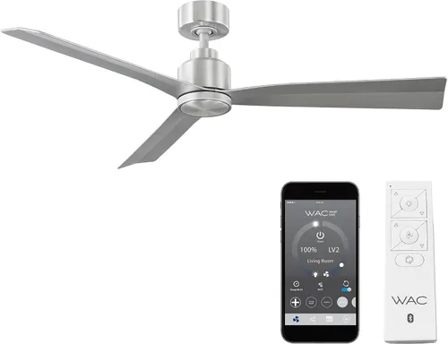 Vista 18 de Ventilador de techo inteligente compatible Clean de 3 aspas para interiores y exteriores, aluminio cepillado de 52 pulgadas con kit de luz LED