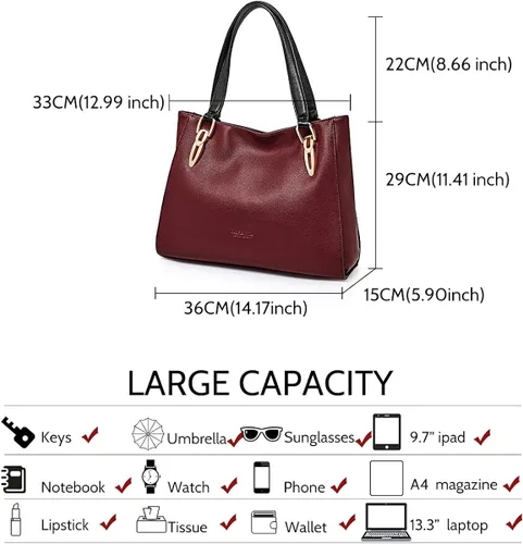 Vista 3 de LAORENTOU Cow Leather Tote Handbags for Women Top-handle Purse Lady Pocketbooks Shoulder Bags Work Tote Bags