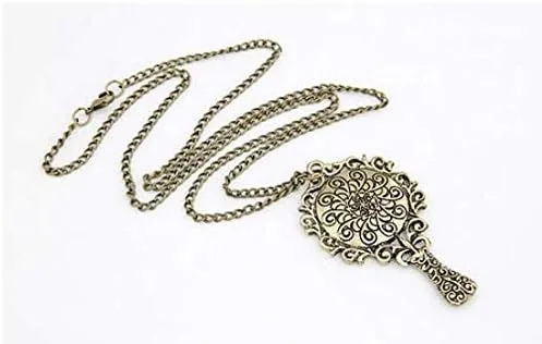 Vista 4 de AY - Collar con colgante de espejo antiguo vintage, cadena larga para mujer, regalo de joyería