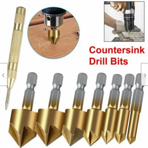 Vista 3 de VALICLUD 8pcs Countersink Drill Bit Set with Punch Cobalt Steel Woodworking Chamfer Tools for Deburring Cone Hole Cutting Rustproof High Hardness