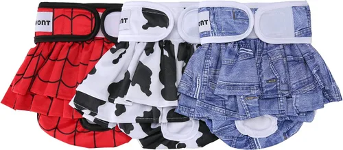 Vista 11 de Avont - Paquete de 3 pañales reutilizables para perras, color negro, verde, rojo, puntos (XS) Highly Absorbent Washable Stylish Dog Diapers Female