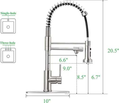 Vista 6 de Grifo de fregadero de cocina, grifo de filtración de agua abatible, filtro de barra, níquel cepillado, acero inoxidable, PB1017