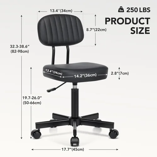 Vista 2 de Silla de oficina pequeña, silla de escritorio alta sin brazos, taburete con Negro