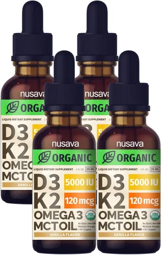 Vista 18 de Paquete de 2 gotas orgánicas de vitamina D3 K2 con aceite MCT y Omega 3 - Vitamina líquida D3 5000 UI - Suplemento de vitamina K2 D3 - Gotas