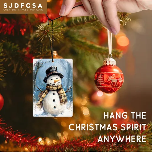 Vista 4 de Ambientador de coche de Navidad, 4 unidades, accesorios de automóvil de muñeco de nieve de Navidad azul para mujeres, ambientador colgante de granja