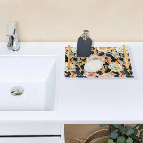 Vista 7 de Rose Reverie Peach Bathroom Vanity Tray Toilet Tank Tray Bathroom Counter Storage for Counter