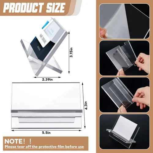 Vista 2 de Sintuff 2 Pack Acrylic Business Card Holders, Desktop Card Display Stand Clear Plastic Business Card Holder for Desk Name Cards Stand Organizer