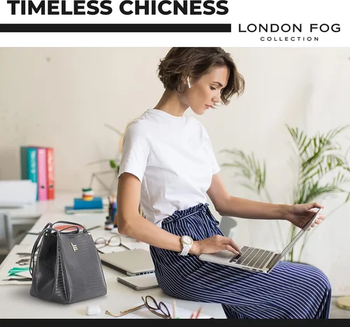 Vista 2 de LONDON FOG Bolso de hombro COCO para mujer, bolsos de cuero vegano