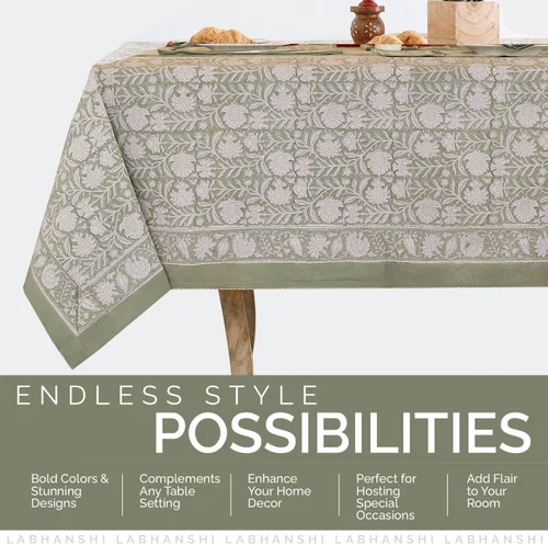 Vista 6 de Labhanshi Mantel redondo de 60 pulgadas, 4 plazas y rectangular, 72 x 108 pulgadas, mantel de 8 plazas para cocina, mesa de comedor, algodón
