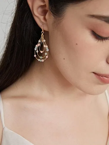Vista 4 de TOVABA Aretes bohemios de dos tonos con cuentas, aretes colgantes bohemios, aretes de vacaciones, regalo de joyería, Latón, No es una piedra preciosa