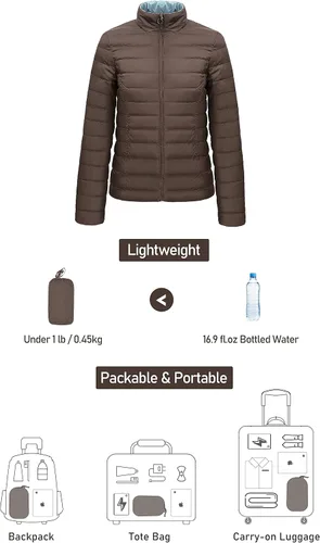 Vista 4 de ELEZAY Chaqueta acolchada reversible para mujer, plegable, ligera, acolchada