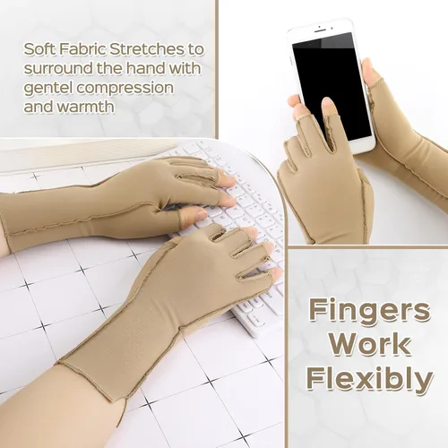 Vista 5 de Janmercy 3 pares de guantes de compresión para artritis para mujeres y hombres para el dolor del túnel carpiano reumatoide, guantes sin dedos