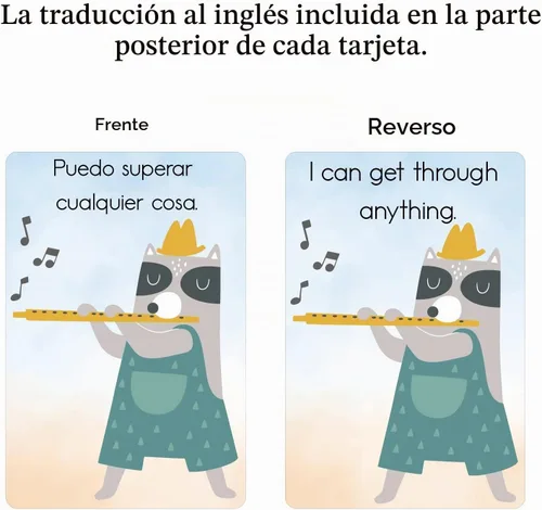 Vista 3 de 1step2dream Tarjetas de afirmación en español inglés para niños, motivación bilingüe, 30 tarjetas de empoderamiento positivo para estudiantes