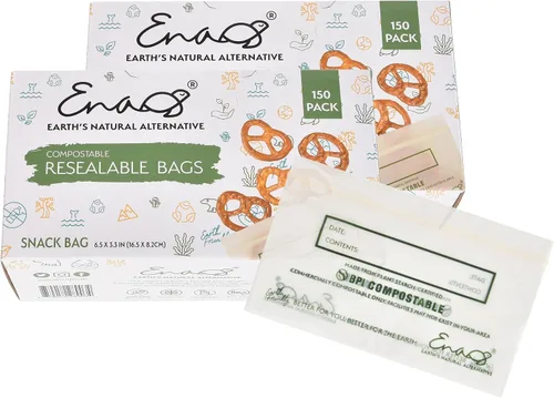 Vista 8 de Bolsas de almacenamiento de alimentos 100% compostables [Paquete de 150 aperitivos] Bolsas ecológicas para congelador, bolsas resellables