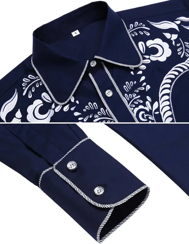 Vista 5 de Daupanzees Camisas bordadas de manga larga para hombre, ajuste delgado, casual, con botones