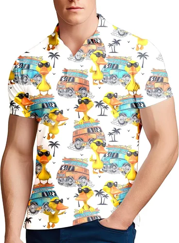 Vista 107 de Camisa de golf de los años 80 para hombre, ajuste seco, manga corta, estampada, divertidas, camisas de golf de los años 90 para hombre