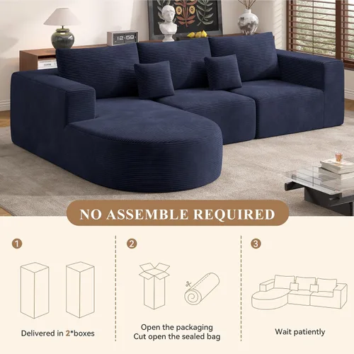 Vista 6 de Sofá modular modular con diván en forma de L, sofá cama moderno seccional Cloud con asiento profundo, sofás de compresión de esponja, no requiere