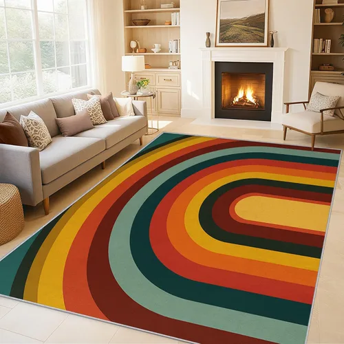 Vista 8 de 2x3 Retro Wavy Throw Rugs for Entryway, Washable Mid Century Modern Pattern Indoor Door Mat, Bedroom Kitchen Entrance, Non Slip Soft Thin, Abstract
