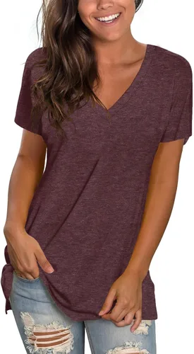Vista 10 de Sipaya - Camiseta de mujer con cuello en V, básica, de ajuste suelto, manga corta, estilo casual