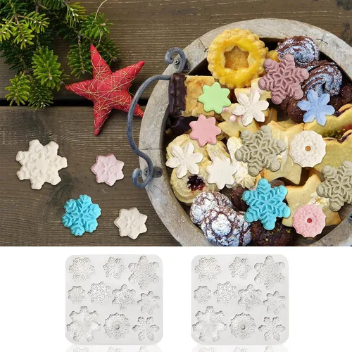 Vista 3 de Molde de silicona para fondant, 20 cavidades 3D, molde de copo de nieve de Navidad, decoración de tartas, decoración de cupcakes, proyectos