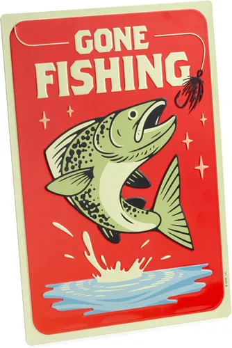 Vista 2 de Hallmark Tarjeta del día del padre con letrero de hojalata extraíble (pesca ida)