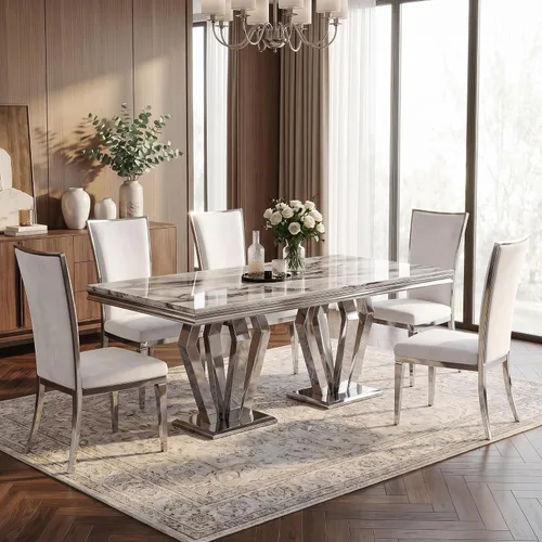 Vista 6 de ACEDÉCOR Mesa de comedor rectangular moderna de 78 pulgadas para 6-8, gris