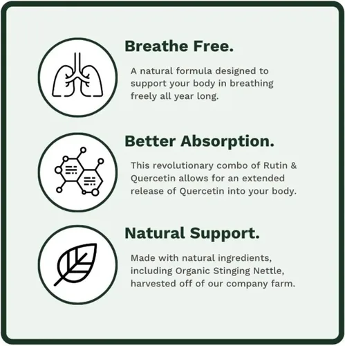 Vista 4 de Utzy Naturals Allurtica Suplemento de apoyo respiratorio y sinusal con quercetina y ortiga Soporte estacional para adultos y niños No