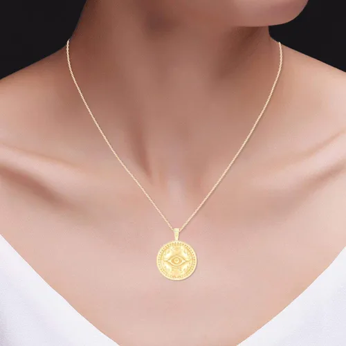 Vista 6 de AFFY Collar con dije de moneda de mal de ojo en oro de 14 quilates sobre plata esterlina para mujer con cadena de cuerda de 18 pulgadas