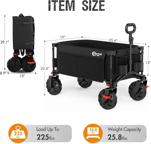 Vista 6 de Portal - Carro plegable con frenos, carrito utilitario de uso pesado con ruedas todo terreno, carritos plegables portátiles para camping, playa