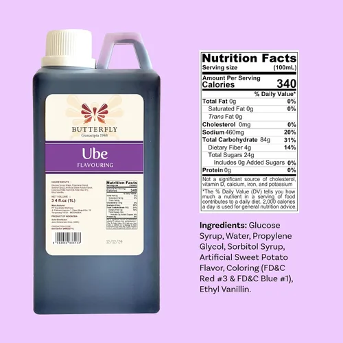 Vista 3 de Ube - Extracto aromatizante de ñame morado tamaño restaurante por Butterfly 1 litro, 34 onzas líquidas Restaurant Size, 34 Fl Ounce, Filipino Ube