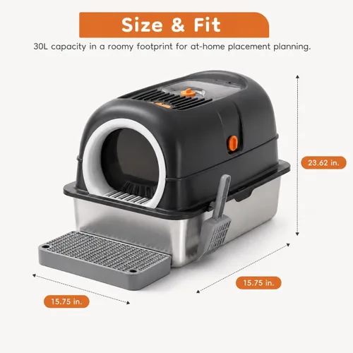 Vista 3 de Stainless Steel Litter Box 23.6", Enclosed Dual Entry XL