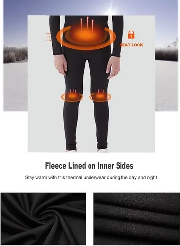 Vista 2 de Youth Boys 2 Set Thermal Underwear Compression Leggings and Shirts Long Johns, Kids Fleece Warm Lined Base Layer