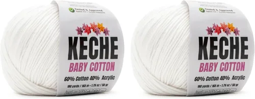 Vista 90 de Keche Hilo de Algodón, 60% Algodón 40% Hilo Acrílico, Hilo de Algodón Suave para Crochet y Tejer, Hilo Amigurumi 1 Madeja/Bola 1.76 Oz (50g) / 180
