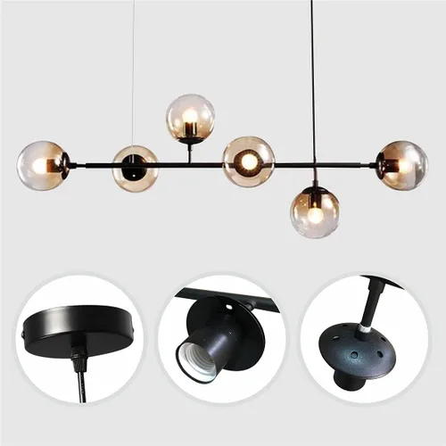 Vista 7 de BOKT Moderna lámpara colgante de bola de cristal de 6 luces para isla de cocina, lámpara colgante lineal para sala de estar, comedor