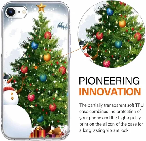 Vista 2 de Paquete de 2 fundas transparentes de Navidad para iPhone 7/8/SE 2020 / SE 2022 de 4.7 pulgadas, árboles de Navidad, resistentes al amarilleo