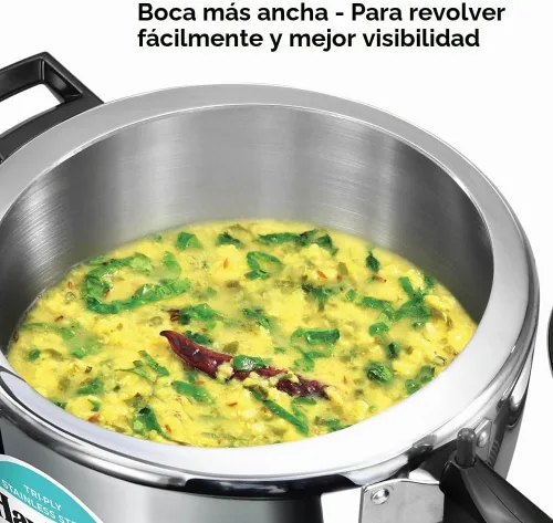 Vista 3 de HAWKINS Triply - Olla a presión de acero inoxidable, olla ancha, tapa interior, 7 litros, color plateado
