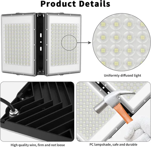 Vista 6 de Luz de inundación LED de 400 W, luces de seguridad súper brillantes para exteriores de 40000 lm con ángulo de iluminación más amplio, luz blanca