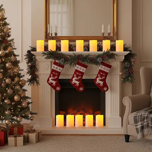 Vista 9 de Amagic Paquete de 2 velas eléctricas de plástico sin llama de 6 x 4 pulgadas para exteriores con control remoto y temporizador, velas falsas