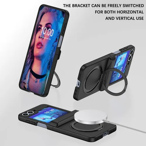 Vista 6 de Funda magnética diseñada para Samsung Galaxy Z Flip 6/5 con protección de bisagra, protector de pantalla y soporte [compatible con MagSafe], funda